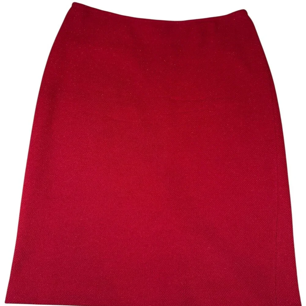 St. John Couture Red Knit Pencil Skirt Size 8 – Classic Santana Luxury Knit